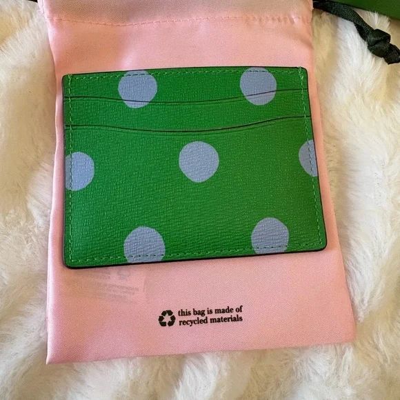 Kate Spade Green and Gray Polka Dot Card Holder - Picture 3 of 4